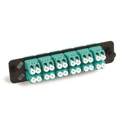 Commscope PNL-BK-024-MFA-LC02-AQ-NS | 760148171 Adapter Panel, 1000-Type, 12 Lazrspeed Multimode Duplex LC Adapters, Aqua, No Shutter, Black Finish