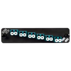 Commscope PNL-BK-012-MFA-LC02-AQ-NS | 760149344 Adapter Panel, 1000-Type, 6 Lazrspeed Multimode Duplex LC Adapters, Aqua, No Shutter, Black Finish