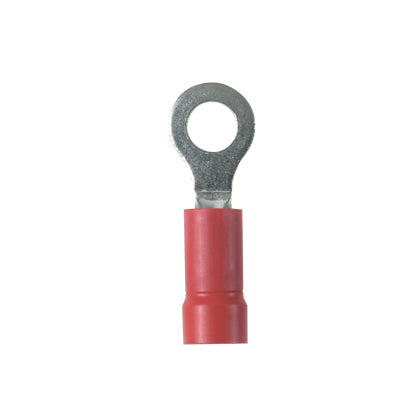 Panduit PV18-8R-CY | Pan-Term Ring Terminal, Red, Vinyl, 16-22 AWG, #8 Stud, PK100