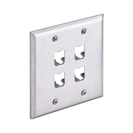 Panduit CFP4S-2GY | Faceplate, 4 Port, Double Gang, Stainless Steel