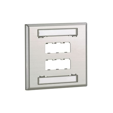 Panduit CFPL6S-2GY | Mini-Com, Double Gang, Stainless Steel, Faceplate, With Label 6 Port