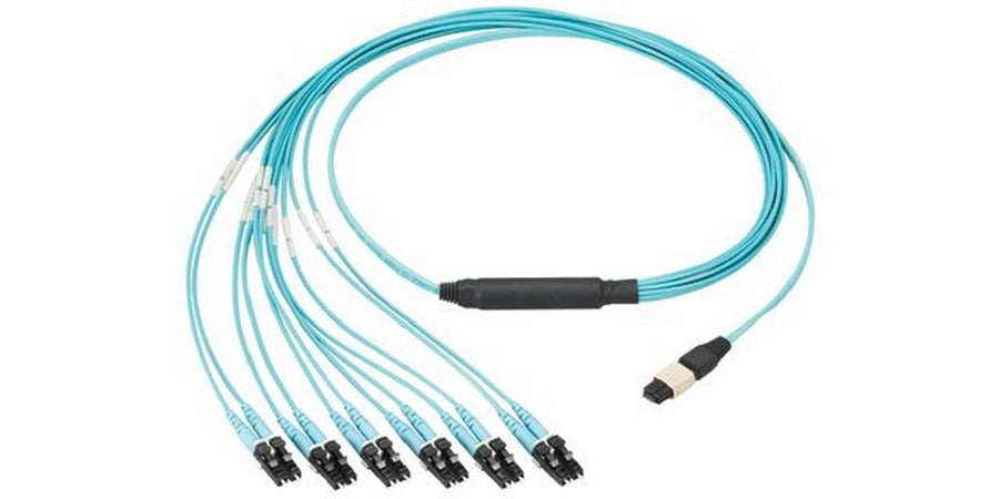 Panduit FZ8RL8NQSVNM008 | HD Flex Fiber Round Harness, OM4, 8-Fiber, LSZH, PanMPO (M) to Push/Pull Duplex LC, 24in Breakout, Optimized IL, Aqua Jacket, 8m