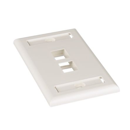 Panduit NK2FIWY | Faceplate, Vertical, 1-Gang, 2-Port, Flat, Keystone Module, 2.75"; Width x 0.452"; Depth x 4.5"; Height, ABS Plastic, Off-White, With Label