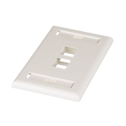 Panduit NK2FIWY | Faceplate, Vertical, 1-Gang, 2-Port, Flat, Keystone Module, 2.75"; Width x 0.452"; Depth x 4.5"; Height, ABS Plastic, Off-White, With Label