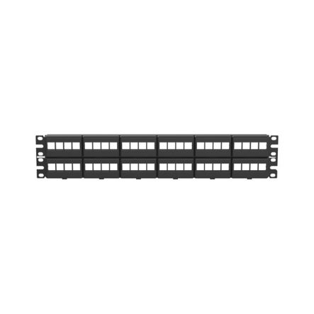 Panduit NKFP48Y Patch Panel, Keystone Module, Flat, 48-Port, 2U, T568A/B Wiring, 19"; Width x 1.04"; Depth x 3.47"; Height, Stainless Steel/ABS Plastic, Black