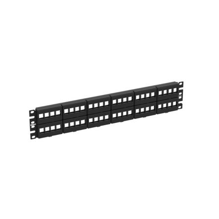 Panduit NKFP48Y Patch Panel, Keystone Module, Flat, 48-Port, 2U, T568A/B Wiring, 19"; Width x 1.04"; Depth x 3.47"; Height, Stainless Steel/ABS Plastic, Black