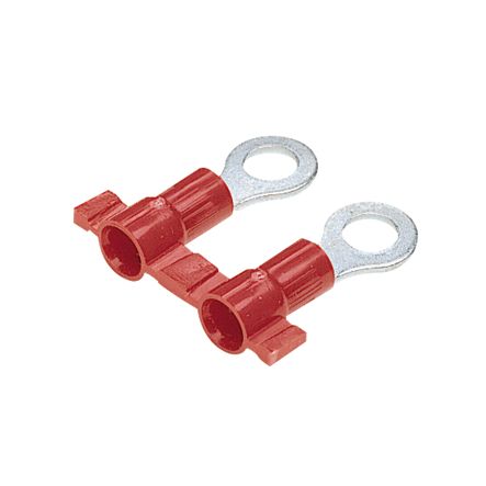 Panduit PV18-8RB-3K | Reel Smart PV18-8RB-3K Ring Terminal, Red, Vinyl, 18-22 AWG, #8 Stud, PK3000