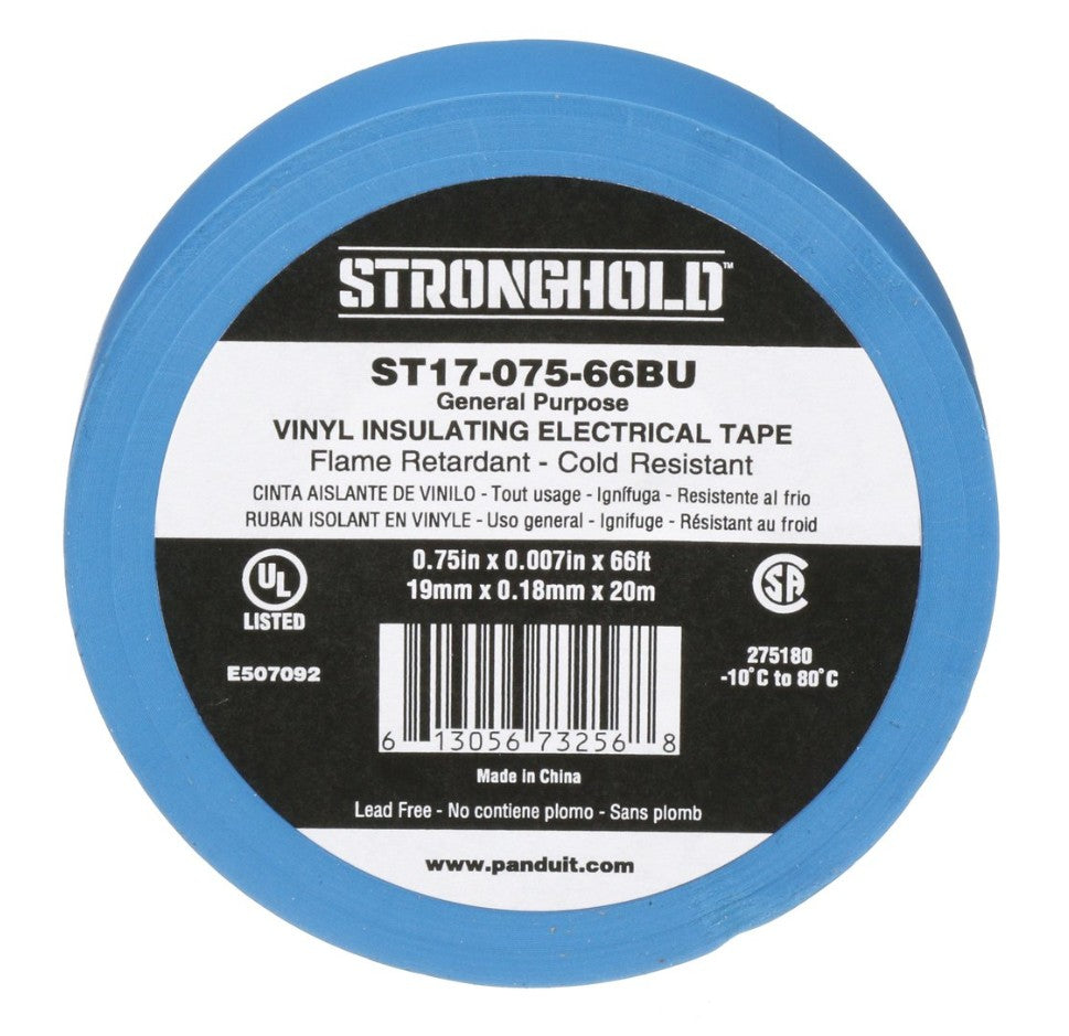 Panduit ST17-075-66BU | StrongHold Electrical Tape, Blue, PVC, Gen Purpose, 0.75", 0.007"