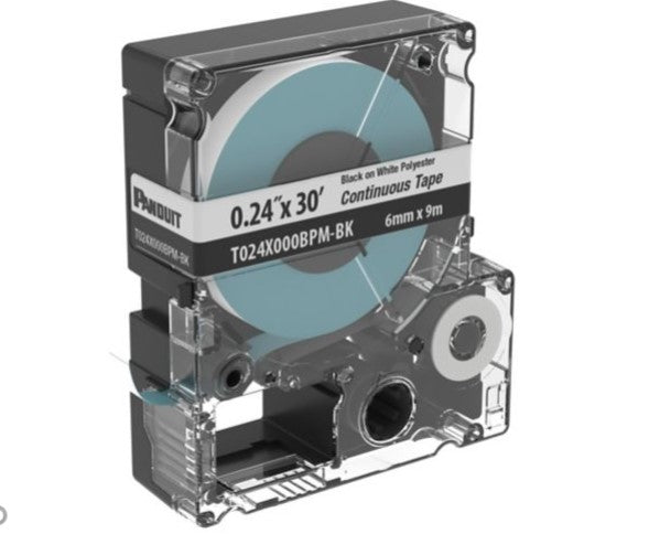 Panduit T024X000BPM-BK | PXE Cassette, Continuous Tape, Polyester, .24" W x 30' L, BL/WH