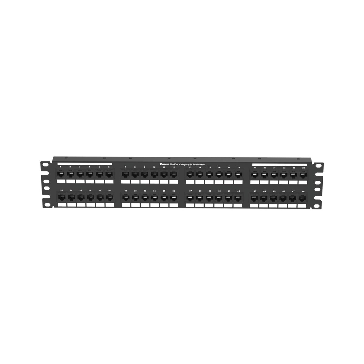 Panduit NK6XPPG48Y | Panduit NetKey | Network Patch Panel - 48 Port(s) - 48 x RJ-45 - 2U High - Black - 19" Wide - Rack-mountable