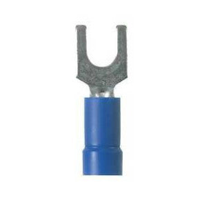 Panduit PV14-8F-C | Pan-Term PV14-8F-C Fork Terminal, Blue, Vinyl, 14-16 AWG, #8 Stud, PK100
