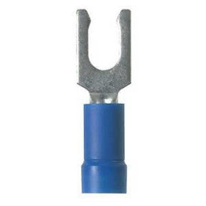 Panduit PV14-8LF-M | Pan-Term PV14-8LF-M Fork Terminal, Blue, Vinyl, 14-18 AWG, #8 Stud, PK1000