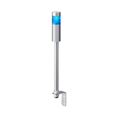 Patlite Corporation LR4-102LJNU-B | 40mm 1-Tier Signal Tower, 24V DC, Pole Mount with L Bracket and Cable, Silver Body, Blue LED Module