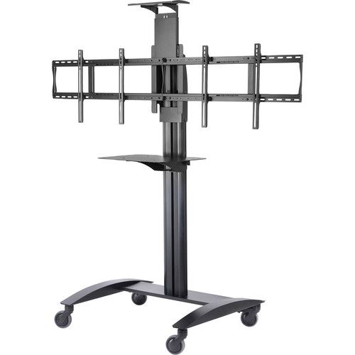 Peerless SR555M | Video Conference Cart with Metal Shelf for Two 40" to 55" Displays