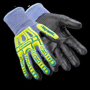 Performance Fabrics 2095-L (9) | HexArmor Rig Lizard Thin Lizzie 2095 IR-X Impact Cut-Resistant Polyurethane Gloves Blue, Large