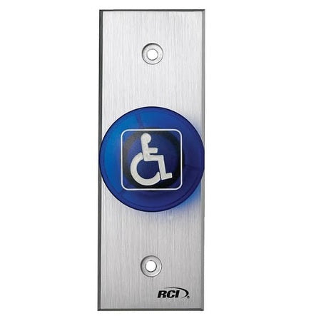 Rutherford Controls 916N-BH-MA X 28 | Narrow Handicap Symbol Maintained Action Tamper-proof Handicap Mushroom Button