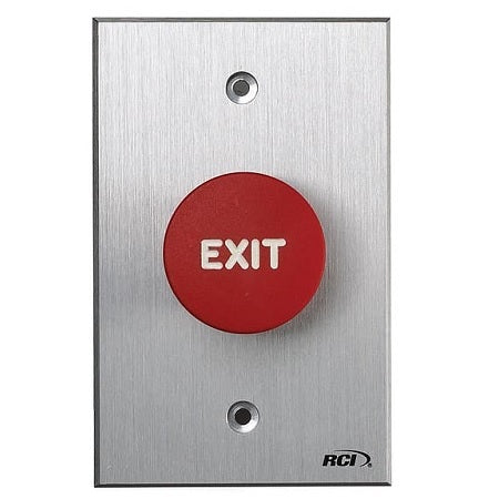 Rutherford Controls 918-RE-MA X 28 | Tamper-Resistant Exit Pushbutton, Red, Maintained, Brushed Anodized Aluminum