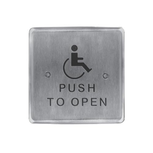 Rutherford Controls 946HP6-MO X 32D | Square Plate with Handicap Logo and Push to Open Text Momentary x 32D