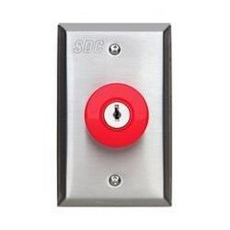 Security Door Controls 432KUR Series Single Gang Mushroom Exit Button With Latching/Key Reset DPST, Stainless Finish (Standard), Red Button in lieu of Green