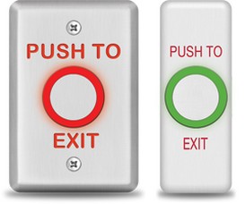 Security Door Controls 463U | Exit Switch, 1-Gang, Spdt, Integrated, Vandalproof, Push To Exit Legend, 3 Ampere At 12/24 Volt Dc, 1 To 30 Second, 2.75" W X 1.25" D X 4.5" H, Stainless Steel