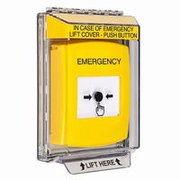 Safety Technology GLR241EM-EN | Yellow Indoor/Outdoor Low Profile Flush Mount with Sound Key-to-Reset Push Button with EMERGENCY Label English