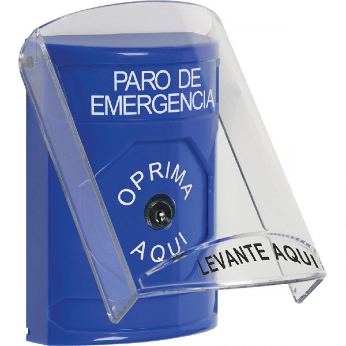 Safety Technology Intl. SS2420ES-ES | Stopper Station, Blue, Indoor, Flush or Surface Key-To-Reset, Spanish