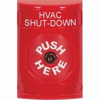 Safety Technology SS2000HV-EN | Red No Cover Key-to-Reset Stopper Station with HVAC SHUT DOWN Label English