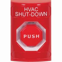 Safety Technology SS2005HV-EN | Red No Cover Momentary (Illuminated) Stopper Station with HVAC SHUT DOWN Label English