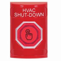 Safety Technology SS2006HV-EN | Red No Cover Momentary (Illuminated) with Red Lens Stopper Station with HVAC SHUT DOWN Label English
