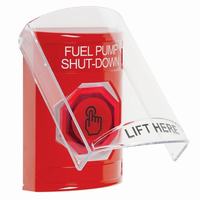Safety Technology SS2026PS-EN | Red Indoor Only Flush or Surface Momentary (Illuminated) with Red Lens Stopper Station with FUEL PUMP SHUT DOWN Label English
