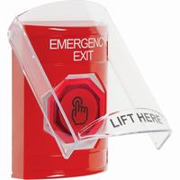 Safety Technology SS2027EX-EN | Red Indoor Only Flush or Surface Weather Resistant Momentary (Illuminated) with Red Lens Stopper Station with EMERGENCY EXIT Label English