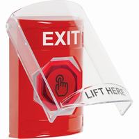 Safety Technology SS2027XT-EN | Red Indoor Only Flush or Surface Weather Resistant Momentary (Illuminated) with Red Lens Stopper Station with EXIT Label English