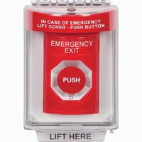 Safety Technology SS2031EX-EN | Red Indoor/Outdoor Flush Turn-to-Reset Stopper Station with EMERGENCY EXIT Label English