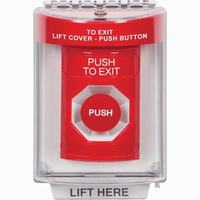 Safety Technology SS2034PX-EN | Red Indoor/Outdoor Flush Momentary Stopper Station with PUSH TO EXIT Label English