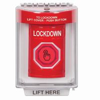 Safety Technology SS2036LD-EN | Red Indoor/Outdoor Flush Momentary (Illuminated) with Red Lens Stopper Station with LOCKDOWN Label English