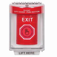 Safety Technology SS2036XT-EN | Red Indoor/Outdoor Flush Momentary (Illuminated) with Red Lens Stopper Station with EXIT Label English