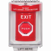 Safety Technology SS2042XT-EN | Red Indoor/Outdoor Flush with Horn Key-to-Reset (Illuminated) Stopper Station with EXIT Label English