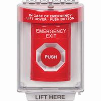 Safety Technology SS2044EX-EN | Red Indoor/Outdoor Flush with Horn Momentary Stopper Station with EMERGENCY EXIT Label English