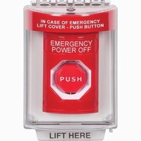 Safety Technology SS2045PO-EN | Red Indoor/Outdoor Flush with Horn Momentary (Illuminated) Stopper Station with EMERGENCY POWER OFF Label English