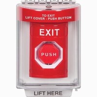 Safety Technology SS2048XT-EN | Red Indoor/Outdoor Flush with Horn Pneumatic (Illuminated) Stopper Station with EXIT Label English