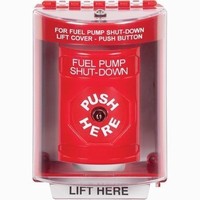 Safety Technology SS2070PS-EN | Red Indoor/Outdoor Surface Key-to-Reset Stopper Station with FUEL PUMP SHUT DOWN Label English