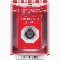 Safety Technology SS2073ES-EN | Red Indoor/Outdoor Surface Key-to-Activate Stopper Station with EMERGENCY STOP Label English