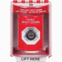 Safety Technology SS2073HV-EN | Red Indoor/Outdoor Surface Key-to-Activate Stopper Station with HVAC SHUT DOWN Label English