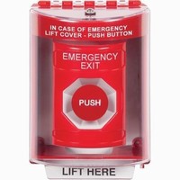 Safety Technology SS2074EX-EN | Red Indoor/Outdoor Surface Momentary Stopper Station with EMERGENCY EXIT Label English