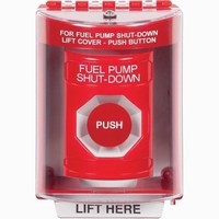 Safety Technology SS2074PS-EN | Red Indoor/Outdoor Surface Momentary Stopper Station with FUEL PUMP SHUT DOWN Label English
