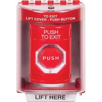 Safety Technology SS2079PX-EN | Red Indoor/Outdoor Surface Turn-to-Reset (Illuminated) Stopper Station with PUSH TO EXIT Label English