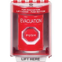 Safety Technology SS2082EV-EN | Red Indoor/Outdoor Surface with Horn Key-to-Reset (Illuminated) Stopper Station with EVACUATION Label English
