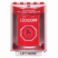 Safety Technology SS2087LD-EN | Red Indoor/Outdoor Surface with Horn Weather Resistant Momentary (Illuminated) with Red Lens Stopper Station with LOCKDOWN Label English
