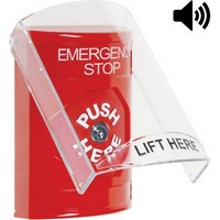 Safety Technology SS20A0ES-EN | Red Indoor Only Flush or Surface with Horn Key-to-Reset Stopper Station with EMERGENCY STOP Label English