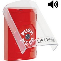 Safety Technology SS20A0NT-EN | Red Indoor Only Flush or Surface with Horn Key-to-Reset Stopper Station with No Text Label English
